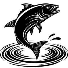 black silhouette a fish jumping out of the water vector illustration