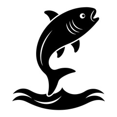 black silhouette a fish jumping out of the water vector illustration