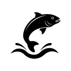 black silhouette a fish jumping out of the water vector illustration