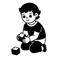 Cute Kid Play soccer In Blocks Vector Art Illustration