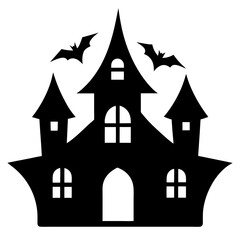 Halloween house with bats silhouette illustration