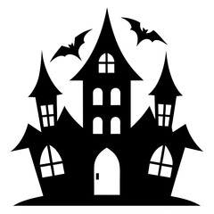 Halloween house with bats silhouette illustration