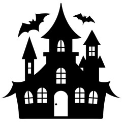 Halloween house with bats illustration