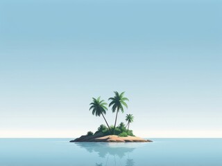 Fototapeta premium A small tropical island sits in the middle of a calm blue ocean