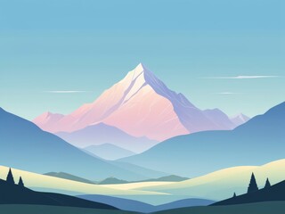 A majestic mountain range with a soft ethereal quality