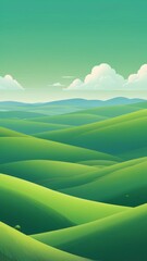 Obraz premium A verdant landscape of rolling hills stretches towards a sky adorned with fluffy clouds