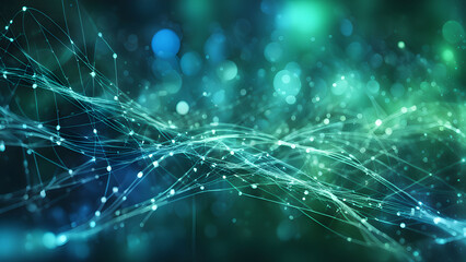 A mesmerizing blend of blue and green waves interspersed with luminous particles, evoking a sense of depth and motion.