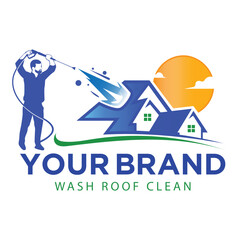 Roof Cleaning Logo Template. Roofing Maintenace Logo Business.