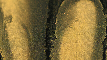 Shiny ink. Paint flow. Defocused golden black silver color shimmer liquid spill sparkling luxury...