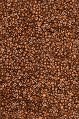 Roasted coffee beans background top view