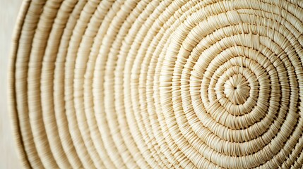 Fototapeta premium Elegant sweetgrass basket, deep and circular, crafted for storing bread, with a fine, natural weave and soft color palette