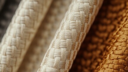Eri and Muga silk fibers interwoven into a rich basket pattern, capturing the natural sheen and texture, soft lighting for a premium feel