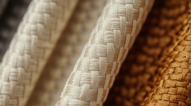 Eri and Muga silk fibers interwoven into a rich basket pattern, capturing the natural sheen and texture, soft lighting for a premium feel