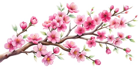 Obraz premium Watercolor Pink Cherry Blossom Branch.