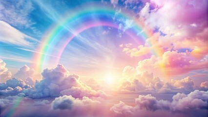 Soft pastel clouds in the sky with blurred light rays and a hint of rainbow colors, clouds, sky, soft, pastel, blurred