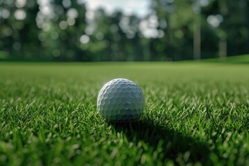 Obraz premium A single golf ball sits atop a vibrant green grassy surface