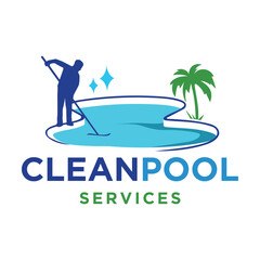 Pool Cleaning logo design template. Swimming Pool Maintenance Business Logo.