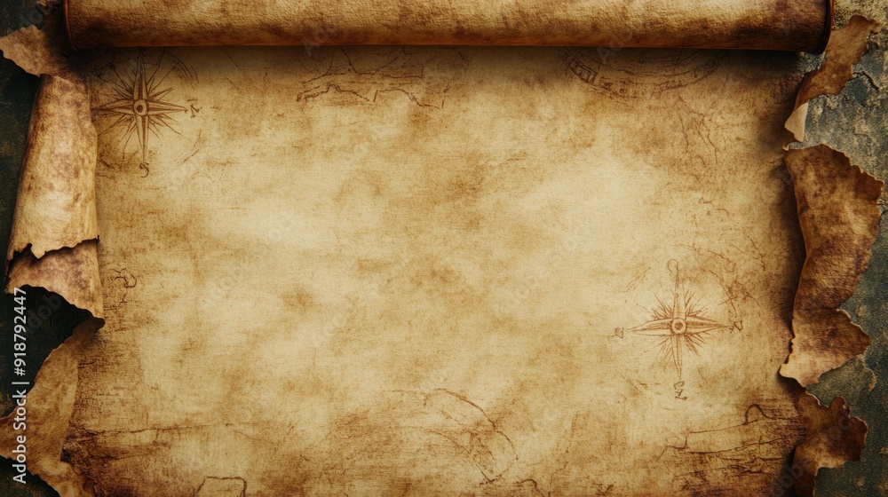 Poster vintage ancient paper scroll with ample copy space. perfect for historical or retro themed projects