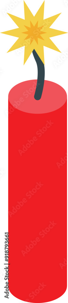 Poster red dynamite stick with burning wick is waiting to explode