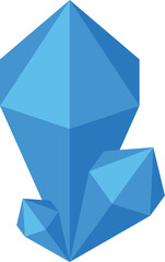 Bright blue crystal cluster with sharp edges glowing on plain white background