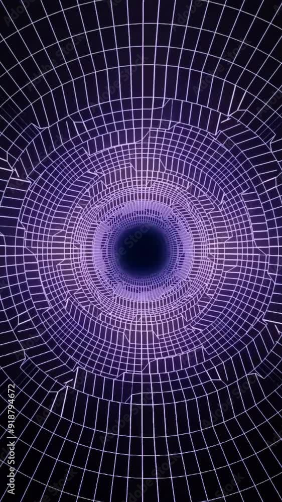 Poster beautiful, abstract, round tunnel with pink light lines moving fast, seamless loop. flying through f