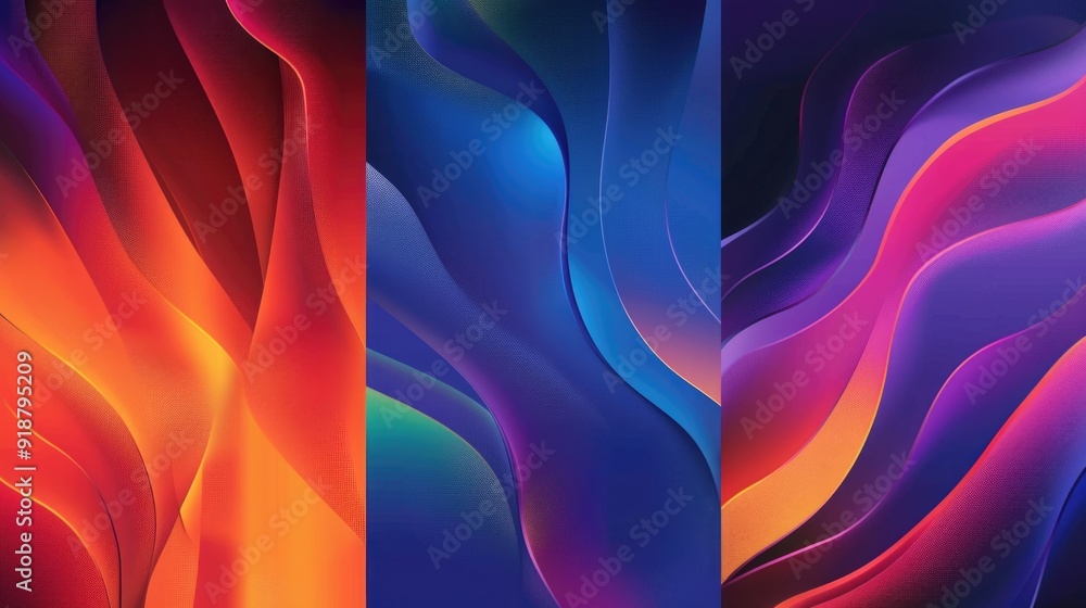 Poster three unique abstract backgrounds with different colors, suitable for various designs and presentati