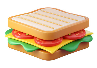 3D Cute Sandwich isolated on transparent background