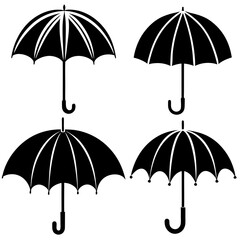 4 Umbrella set simple icon silhouette vector Illustration