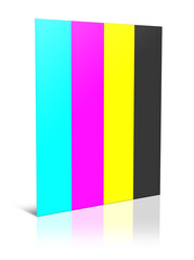 Four CMYK Reports blank template black, cyan, yellow, magenta for presentation layouts and design. 3D rendering.
