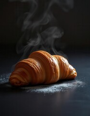 Breakfast view a bunch of croissants and a cup of coffee on the table.