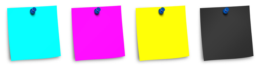 CMYK Stickie Note blank template black, cyan, yellow, magenta for presentation layouts and design.