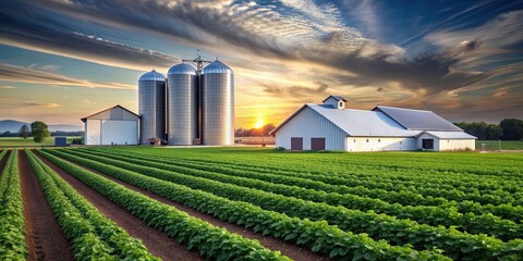 Obraz premium Modern farm showcasing technology and sustainable agriculture practices, farm