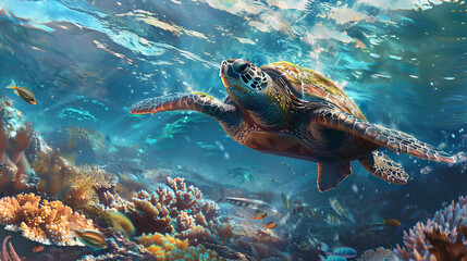 Fototapeta premium turtles swimming in shallow seas