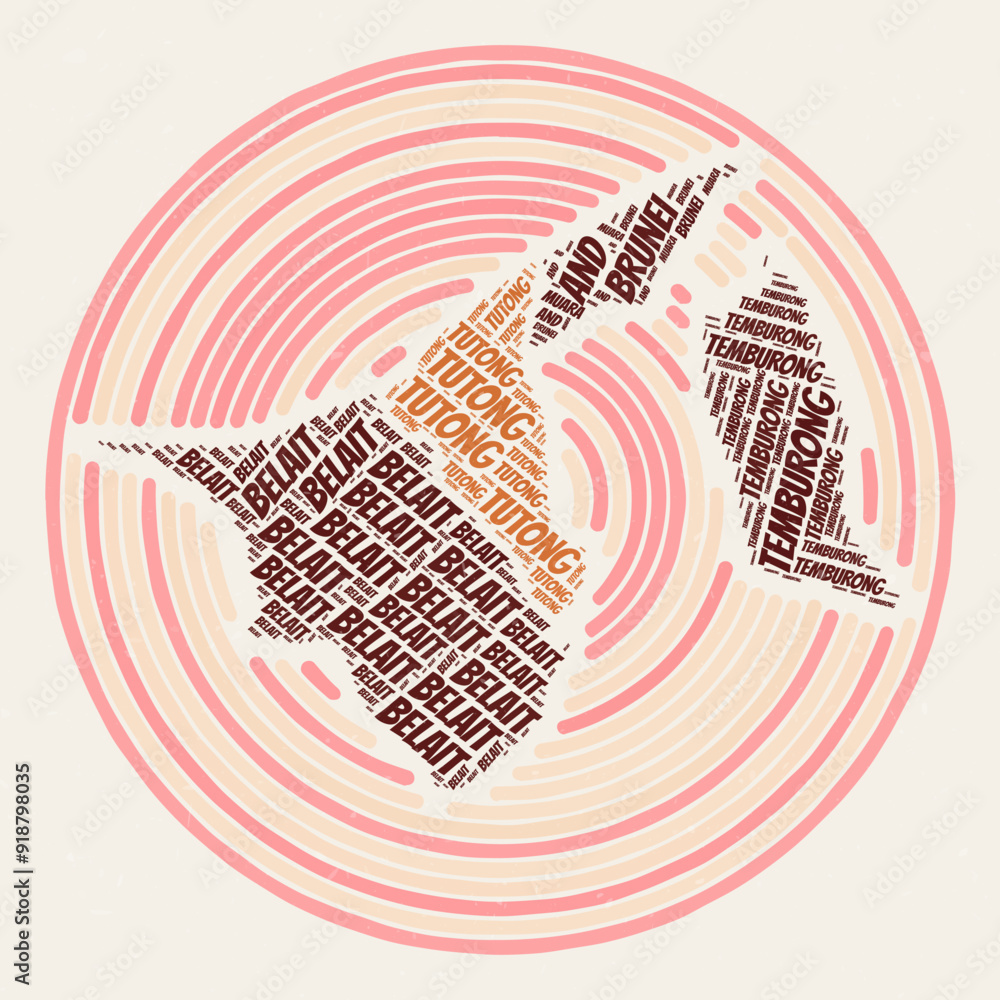 Poster brunei round poster. typography style image of a country. regional word clouds of brunei. vintage im