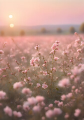 Sun Drenched Meadow Serenity Natural Colorful Panoramic Landscape with Wildflowers
