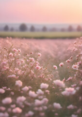 a field of purple flowers at sunset symbol of spring seasonal flowering with blurred background
 