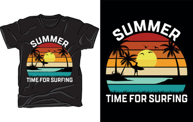 Summer time for surfing vector art illustration t-shirt design