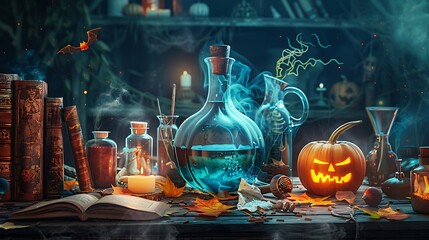 Halloween is a concept holiday poison materials in a witch lab