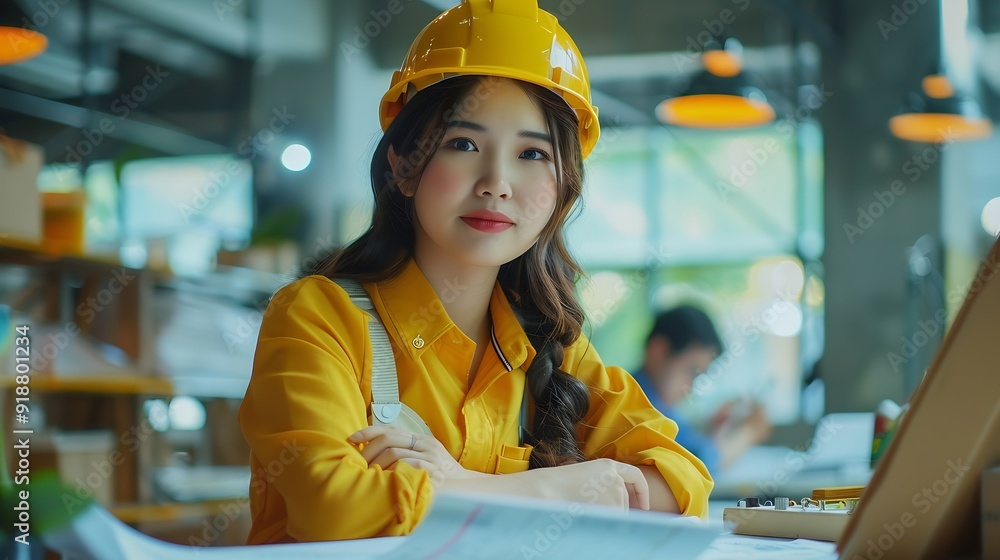 Poster diverse engineer team working at the office table with construction plans and architect equipment an