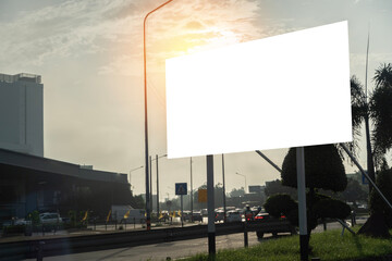 Large city blank billboard with white advertising space for blank mockup advertisements Concept...