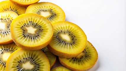 Ripe yellow kiwi slices on a white background, kiwi, fruit, yellow, slices, fresh, organic, produce, vitamin C, healthy