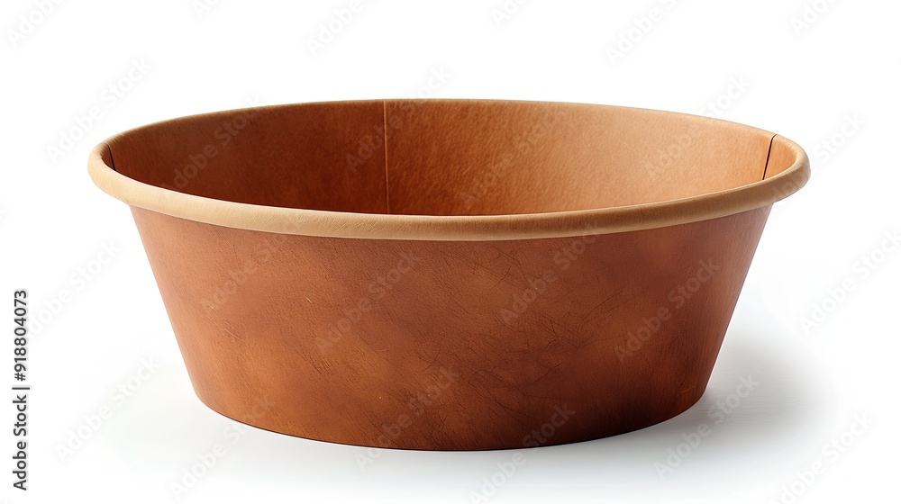 Poster Side view closeup of empty single brown paper bowl isolated on white background with clipping path : Generative AI