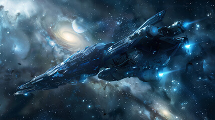 advanced spaceship with galaxy view