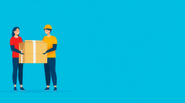 E-commerce return process, customer repackaging items, flat design illustration