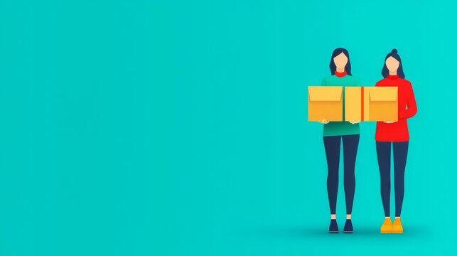 E-commerce return process, customer repackaging items, flat design illustration