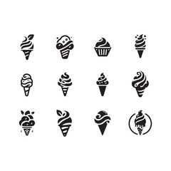 Ice cream logo icon collection, silhouette, logo, set, simple cone ice cream icons, cup ice cream vector set