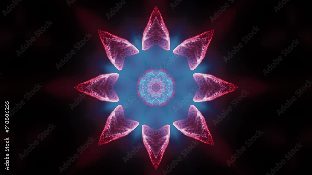 Poster a symmetrical abstract pattern with a dark blue gradient, creating a sense of depth and movement.