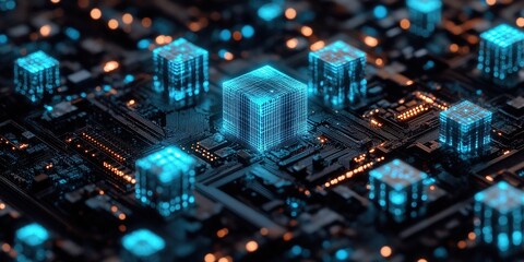 Obraz premium Data Blocks in a Futuristic Digital Network Environment