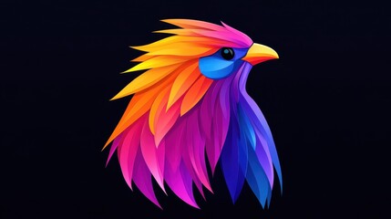 Vibrant neon bird illustration on black, perfect for tshirts or mugs. A bold and modern design for any creative project.