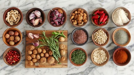 Healthy food and herbs for irritable bowel syndrome Health foods high in antioxidants protein omega 3 dietary fiber vitamins minerals smart carbs  anthocyanins Microbiome diet food Top : Generative AI